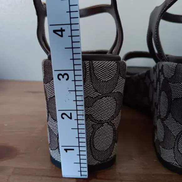 Coach Women Gale Wedge Sandal In Maple Signature Jacquard Platform Size 8.5 B - Picture 7 of 13
